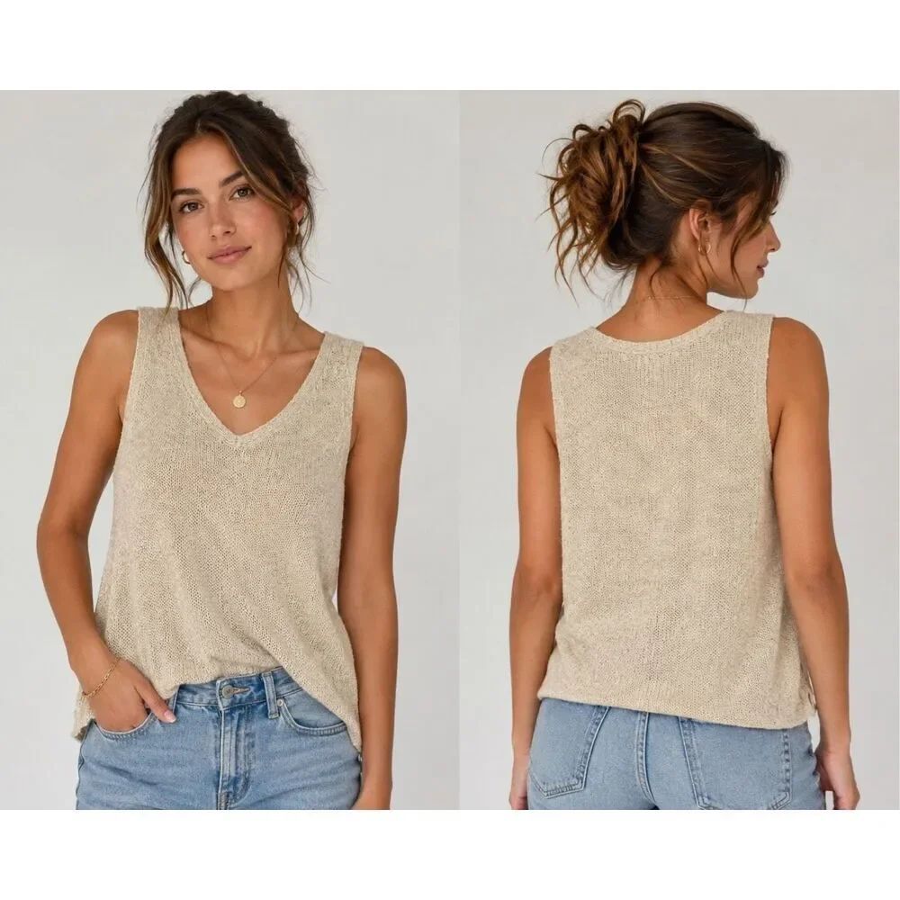 J. Crew Open Knit Cream V-neck Sleeveless Top Size XS Coquette #785